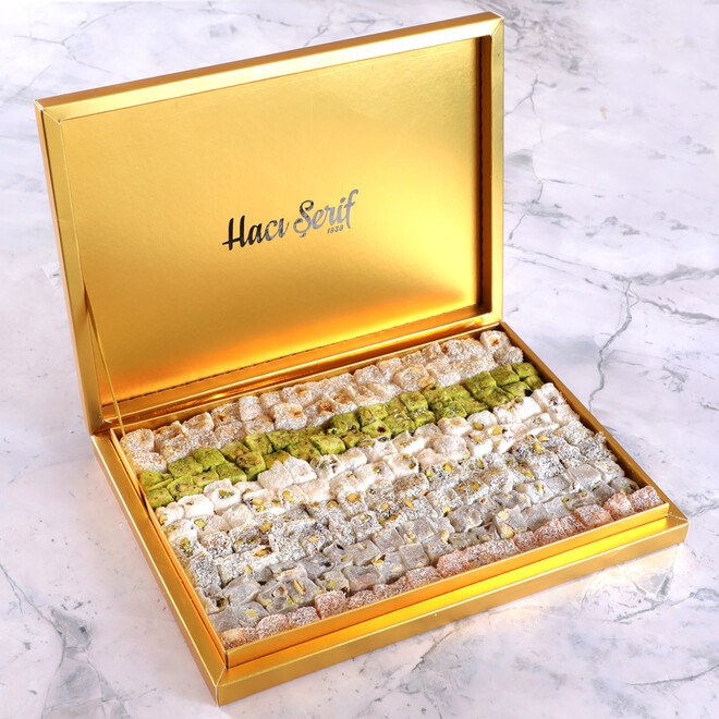 Turkish Delight with Luxury Nuts in a Golden Box - 4