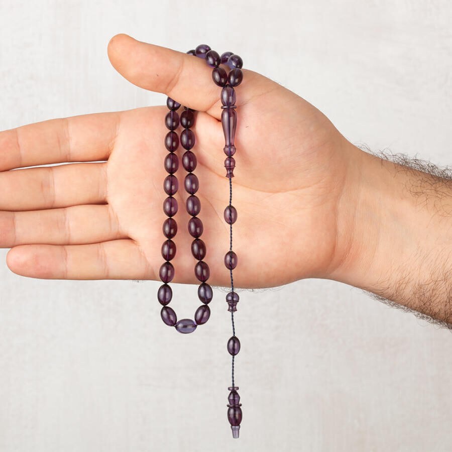 Violet rosary made of pressed amber with high precision and performance - 1
