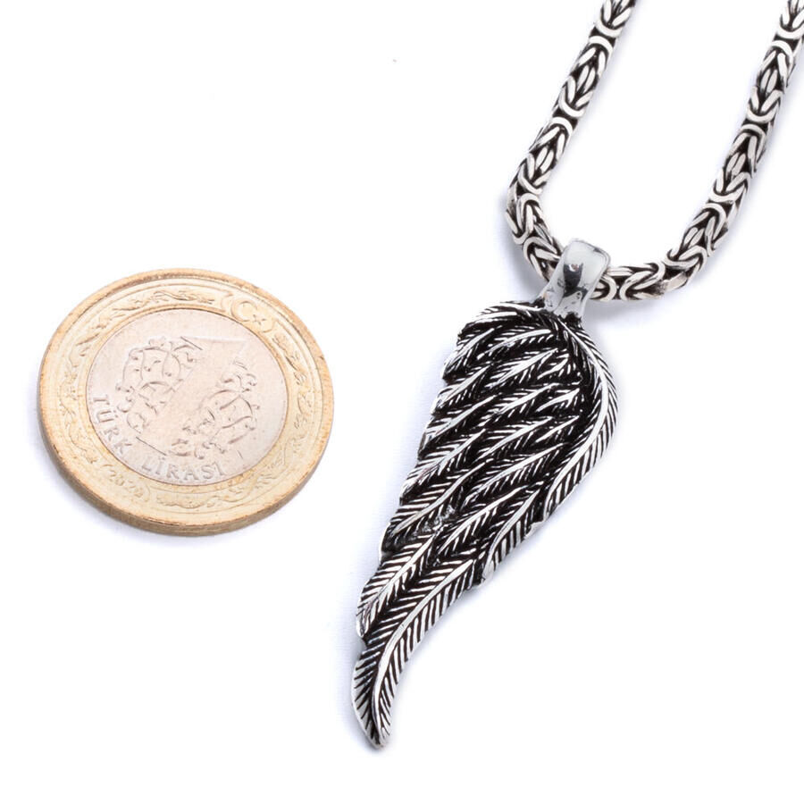 Wing Motif 925 Sterling Silver Men's Necklace With King Chain - 3