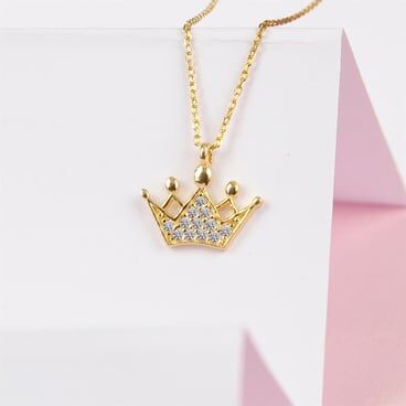 Women's 925 sterling silver gold plated Crown Design necklace - 1