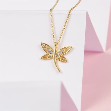 Women's 925 sterling silver gold plated dragonfly necklace - 1