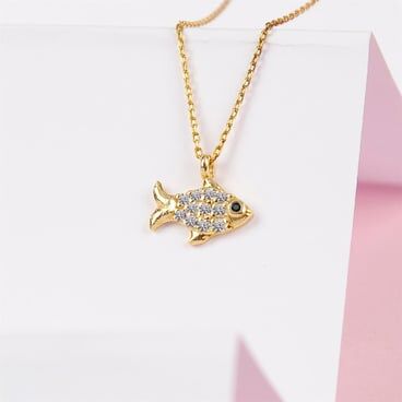 Women's 925 sterling silver gold plated fish necklace - 1