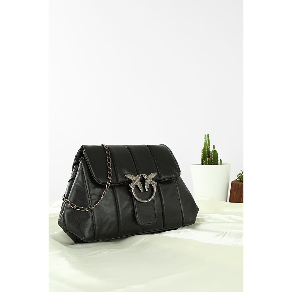 Women's black handbags with metal strap - 1