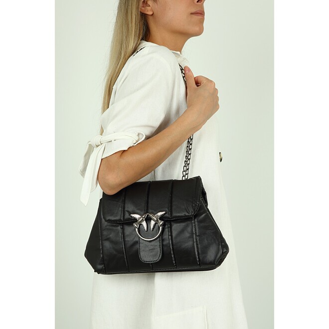 Women's black handbags with metal strap - 2