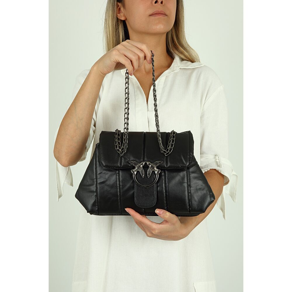 Women's black handbags with metal strap - 3