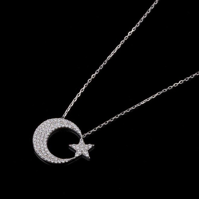 Women's silver necklace with Turkish flag design (Crescent-Star) - 3