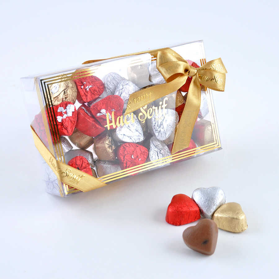 Yaldızlı Mini Kalp Çikolata 450g Asetat Kutu - 1